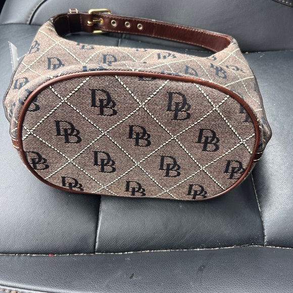 Vintage Y2K Dooney & Bourke Tan With Brown leather trim Small Hobo Bag - Picture 2 of 8